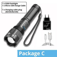 Load image into Gallery viewer, Rechargeable Adjustable Led Flashlights With High Lumen With Battery Display Super Bright Waterproof Flashlight  5 Lighting Modes For Adventure Hiking Camping Hunting New Design
