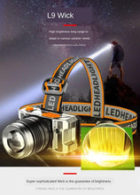 Load image into Gallery viewer, Rechargeable Adjustable LED Headlight Strong Light Zoomable Long-distance Waterproof Super Bright Head-mounted Led Headlamp For Hiking Night Fishing Outdoor Miner's Lamp
