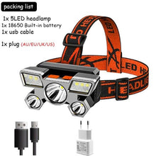 Load image into Gallery viewer, Rechargeable Adjustable  USB 5LED Headlamp with High Lumen Handsfree Waterproof Portable Ability Focusing Ring Headlight Flashlight  Torchlight For Outdoor  Camping Hiking Running Headlight
