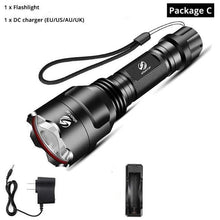 Load image into Gallery viewer, Rechargeable Adjustable Zoomable Waterproof LED Flashlight Super bright LED Tactical Torch Flashlight For Night Riding Camping Hiking Hunting &amp; Indoor Activities
