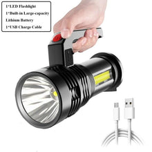 Load image into Gallery viewer, Rechargeable Handheld Flashlights Waterproof  3 Switch Mode Powerful High Lumens Spotlight Fashlight High Power Portable LED Waterproof Outdoor Long Lasting Spot Light Flashlight For Home &amp; Outdoor Use
