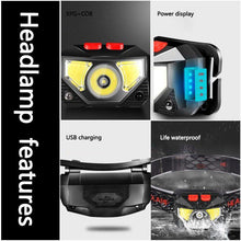Load image into Gallery viewer, Rechargeable LED Powerfull Headlamp Flashlight USB Waterproof Headlamp Motion Body Sensor Headlight For Adults &amp; Kids Camping Flashlight Outdoors Camping Running Biking Fishing
