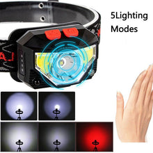 Load image into Gallery viewer, Rechargeable LED Powerfull Headlamp Flashlight USB Waterproof Headlamp Motion Body Sensor Headlight For Adults &amp; Kids Camping Flashlight Outdoors Camping Running Biking Fishing
