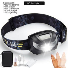 Load image into Gallery viewer, Rechargeable LED Powerfull Headlamp Flashlight USB Waterproof Headlamp Motion Body Sensor Headlight For Adults &amp; Kids Camping Flashlight Outdoors Camping Running Biking Fishing
