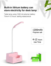 Load image into Gallery viewer, Rechargeable Led Table Lamp With Fan Touch Dimmable Desk Lamp Eye protection Reading Light For Kid With Phone Hoder Pen Holder Decorative Table Lamp Cute Study Lamps for Bedroom Décor
