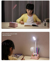 Load image into Gallery viewer, Rechargeable Led Table Lamp With Fan Touch Dimmable Desk Lamp Eye protection Reading Light For Kid With Phone Hoder Pen Holder Decorative Table Lamp Cute Study Lamps for Bedroom Décor
