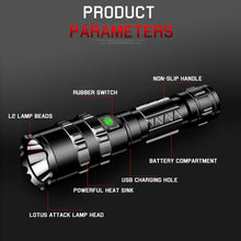 Load image into Gallery viewer, Rechargeable  LED Tactical Flashlights Waterproof Powerful High Lumen Super  Bright Power LED Aluminum Flashlight For Hiking Outdoor Camping Fishing Jogging Running HouseholdPowerful Light
