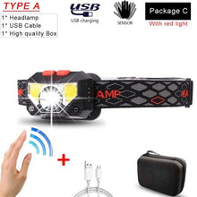 Load image into Gallery viewer, Rechargeable Powerful USB LED High Lumen Headlamp Ultra-Light Bright Headlight Waterproof Sensor Head Light  For Outdoors Camping Running Hiking Biking Fishing
