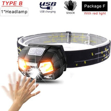 Load image into Gallery viewer, Rechargeable Powerful USB LED High Lumen Headlamp Ultra-Light Bright Headlight Waterproof Sensor Head Light  For Outdoors Camping Running Hiking Biking Fishing
