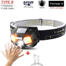 Load image into Gallery viewer, Rechargeable Powerful USB LED High Lumen Headlamp Ultra-Light Bright Headlight Waterproof Sensor Head Light  For Outdoors Camping Running Hiking Biking Fishing
