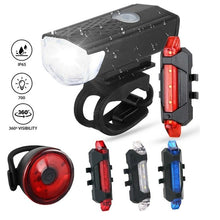Load image into Gallery viewer, Rechargeable USB Bike Light Bicycle Front Rear Back Taillight Cycling Headlight Bicycle Lamp Flashlight Powerful Front And Back Lights Bicycle Accessories For Night Riding Cycling Safety Best Headlight With USB Tail
