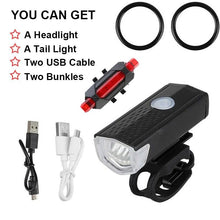 Load image into Gallery viewer, Rechargeable USB Bike Light Bicycle Front Rear Back Taillight Cycling Headlight Bicycle Lamp Flashlight Powerful Front And Back Lights Bicycle Accessories For Night Riding Cycling Safety Best Headlight With USB Tail
