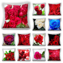 Load image into Gallery viewer, Red Flower Cushion Pillow Covers Love Pillow Covers Decorative Linen Square Couple Cushion Cases Home Decor Polyester Throw Pillow Case Super Soft Short Plush Cushion Cover Festive Home Decorative Cushions 45X45CM
