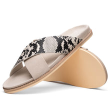 Load image into Gallery viewer, 06-105-TPE RENA Italian Goatskin Suede Python Embossed Slide Taupe
