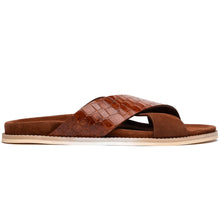Load image into Gallery viewer, 06-101-CGN RENA Italian Goatskin Suede Croc Embossed Slide Cognac
