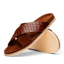 Load image into Gallery viewer, 06-101-CGN RENA Italian Goatskin Suede Croc Embossed Slide Cognac
