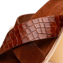 Load image into Gallery viewer, 06-101-CGN RENA Italian Goatskin Suede Croc Embossed Slide Cognac
