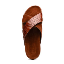 Load image into Gallery viewer, 06-101-CGN RENA Italian Goatskin Suede Croc Embossed Slide Cognac
