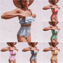 Load image into Gallery viewer, Retro Blue White Striped High Waist Bikini Lady Swimwear Women Swimsuit Female Ruffle Swim Bathing Suit  Piece Vintage High Waist Bikini Set Ruffled Swimsuits For Women Bathing Suits
