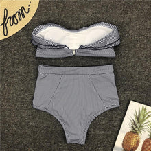 Load image into Gallery viewer, Retro Blue White Striped High Waist Bikini Lady Swimwear Women Swimsuit Female Ruffle Swim Bathing Suit  Piece Vintage High Waist Bikini Set Ruffled Swimsuits For Women Bathing Suits
