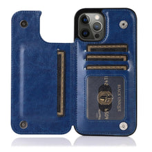 Load image into Gallery viewer, Retro PU Flip Leather Case For iPhone 14 13 12 11 Pro Max Multi Card Holder Case Cover Card Holder Leather Card Double Magnetic Closure Durable Iphone Cover
