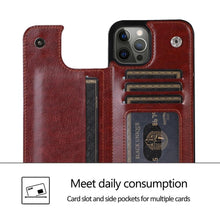 Load image into Gallery viewer, Retro PU Flip Leather Case For iPhone 14 13 12 11 Pro Max Multi Card Holder Case Cover Card Holder Leather Card Double Magnetic Closure Durable Iphone Cover
