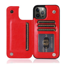 Load image into Gallery viewer, Retro PU Flip Leather Case For iPhone 14 13 12 11 Pro Max Multi Card Holder Case Cover Card Holder Leather Card Double Magnetic Closure Durable Iphone Cover
