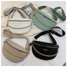 Load image into Gallery viewer, Retro Waist Bag PU Leather Fanny Pack Purse Leather with Gold Chain Strap Stylish Waist Pack Women Belt Bag Multifunctional Chest Bag
