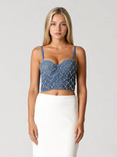 Load image into Gallery viewer, Rhinestone Embellished Denim Bustier Top
