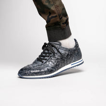 Load image into Gallery viewer, 63-112-BLK RIO Ostrich Quill Sneakers, Black Denim
