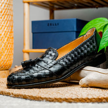 Load image into Gallery viewer, 15-250-BLK RIVIERA Basketweave Calfskin Tassel Loafer, Black
