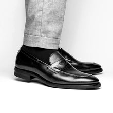 Load image into Gallery viewer, 15-400-BLK ROMA Hand Burnished Calfskin Penny Loafer Black
