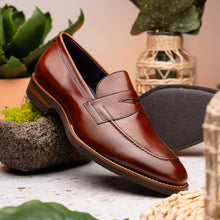 Load image into Gallery viewer, 15-400-CGN ROMA Hand Burnished Calfskin Penny Loafer Cognac
