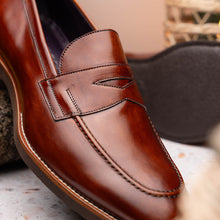 Load image into Gallery viewer, 15-400-CGN ROMA Hand Burnished Calfskin Penny Loafer Cognac
