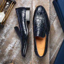 Load image into Gallery viewer, 11-201-NVY ROMA Crocodile Penny Loafer, Navy
