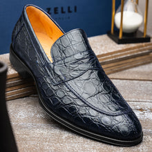 Load image into Gallery viewer, 11-201-NVY ROMA Crocodile Penny Loafer, Navy
