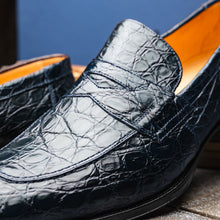 Load image into Gallery viewer, 11-201-NVY ROMA Crocodile Penny Loafer, Navy
