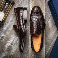 Load image into Gallery viewer, 11-201-NIC ROMA Crocodile Penny Loafer, Nicotine
