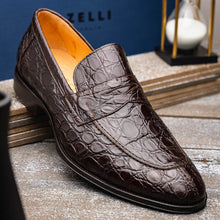 Load image into Gallery viewer, 11-201-NIC ROMA Crocodile Penny Loafer, Nicotine
