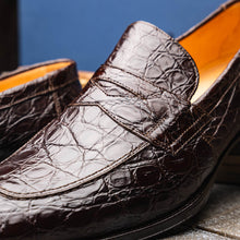 Load image into Gallery viewer, 11-201-NIC ROMA Crocodile Penny Loafer, Nicotine
