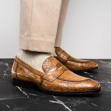 Load image into Gallery viewer, 11-201-TPE ROMA Crocodile Penny Loafer, Taupe
