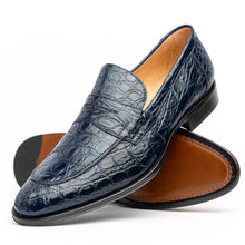 Load image into Gallery viewer, 11-201-NVY ROMA Crocodile Penny Loafer, Navy
