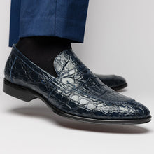 Load image into Gallery viewer, 11-201-NVY ROMA Crocodile Penny Loafer, Navy
