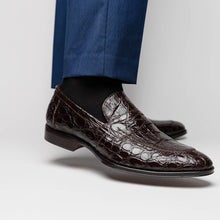 Load image into Gallery viewer, 11-201-NIC ROMA Crocodile Penny Loafer, Nicotine
