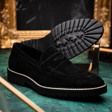 Load image into Gallery viewer, 16-657-BLK ROMA Italian Suede Penny Loafers Black
