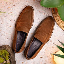 Load image into Gallery viewer, 16-657-TOB ROMA Italian Suede Penny Loafers Tobacco

