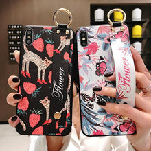 Load image into Gallery viewer, Rose Flowers Wrist Strap Phone Cases For iPhone 13 12 11 14 pro MAX X XR XS MAX 7 8 Plus Cover  Hand Band Cases Soft Full Protection Slim Colorful Protective Phone Case For iPhone
