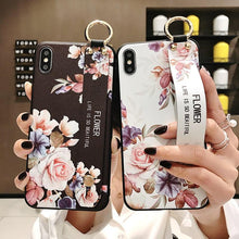 Load image into Gallery viewer, Rose Flowers Wrist Strap Phone Cases For iPhone 13 12 11 14 pro MAX X XR XS MAX 7 8 Plus Cover  Hand Band Cases Soft Full Protection Slim Colorful Protective Phone Case For iPhone
