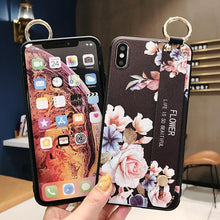 Load image into Gallery viewer, Rose Flowers Wrist Strap Phone Cases For iPhone 13 12 11 14 pro MAX X XR XS MAX 7 8 Plus Cover  Hand Band Cases Soft Full Protection Slim Colorful Protective Phone Case For iPhone

