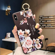 Load image into Gallery viewer, Rose Flowers Wrist Strap Phone Cases For iPhone 13 12 11 14 pro MAX X XR XS MAX 7 8 Plus Cover  Hand Band Cases Soft Full Protection Slim Colorful Protective Phone Case For iPhone
